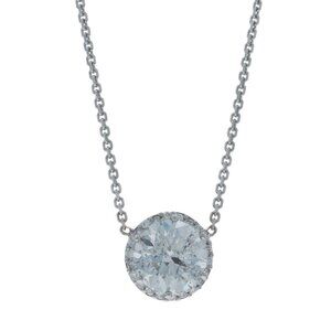 White Gold Diamond Halo Pendant Necklace 18 1/4" 14k Rnd 1.69ctw GIA Adjustable